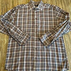 St. Croix Made In Italy 100% Cotton Dress Shirt Checkered Gray Men’s Size XL